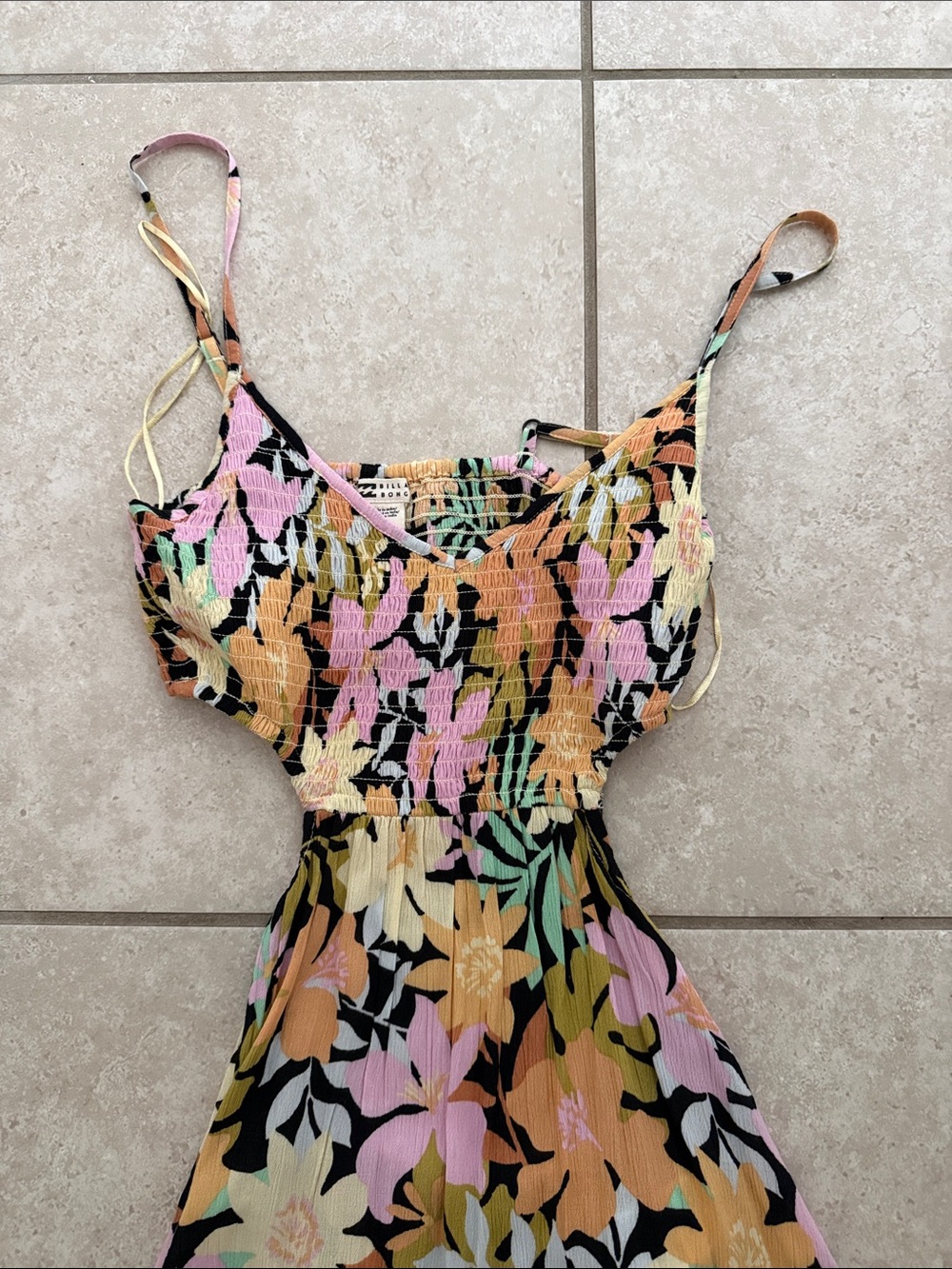 Billabong Black Floral Maxi Dress with Pink, Yellow & Green Print - Picture 2 of 3
